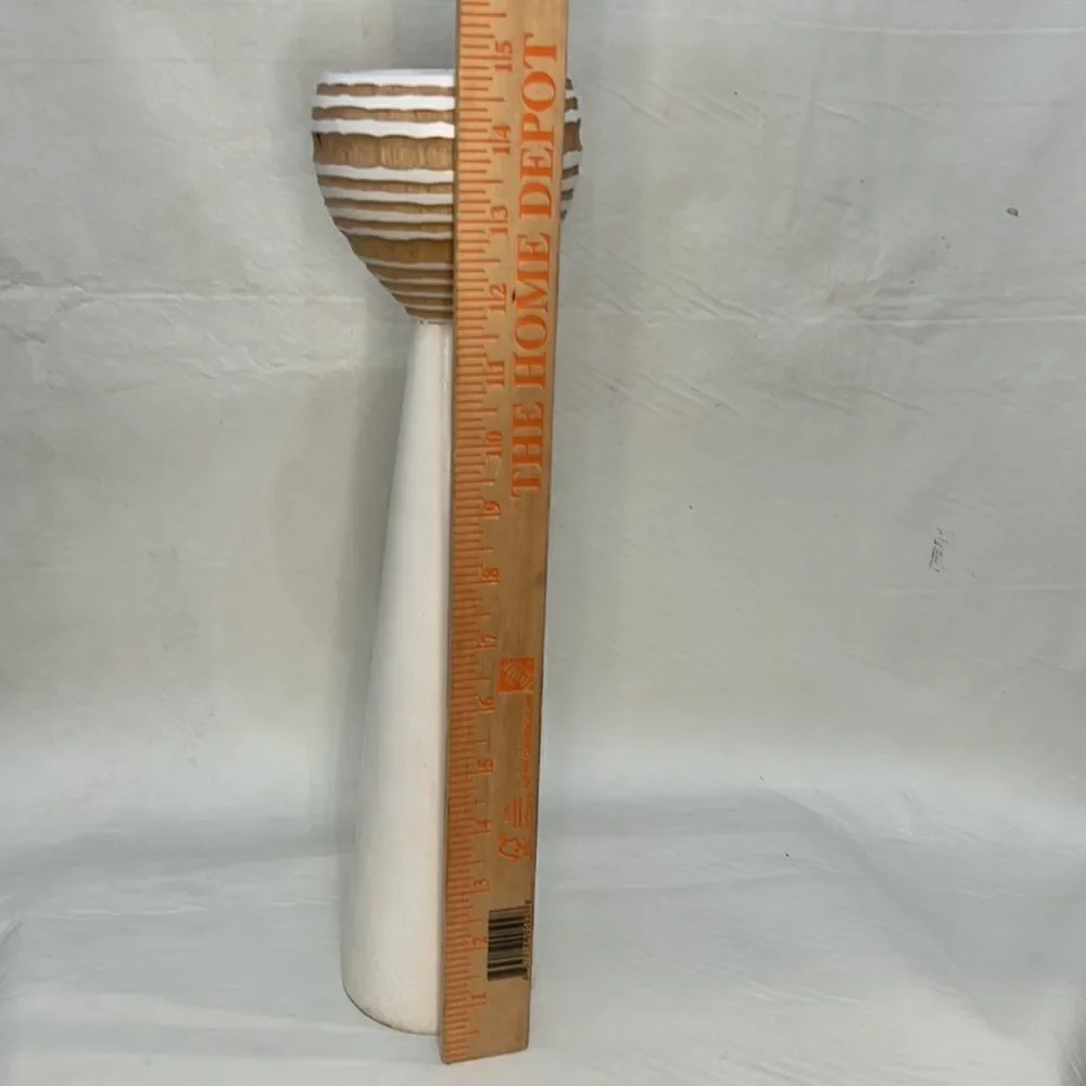 Pillar Candle Holder Handcrafted Wood White Brown 15 In Tall 3 1/2 In Round